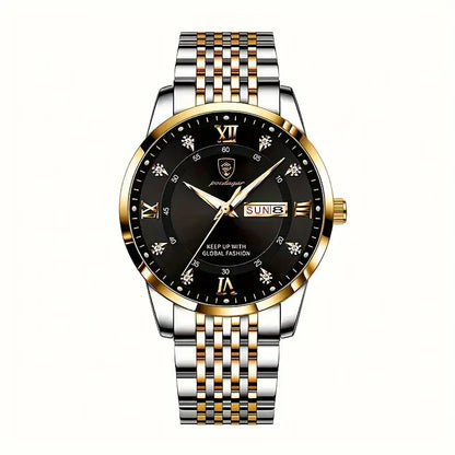 POEDAGAR Luxury Quartz Watch, black gold